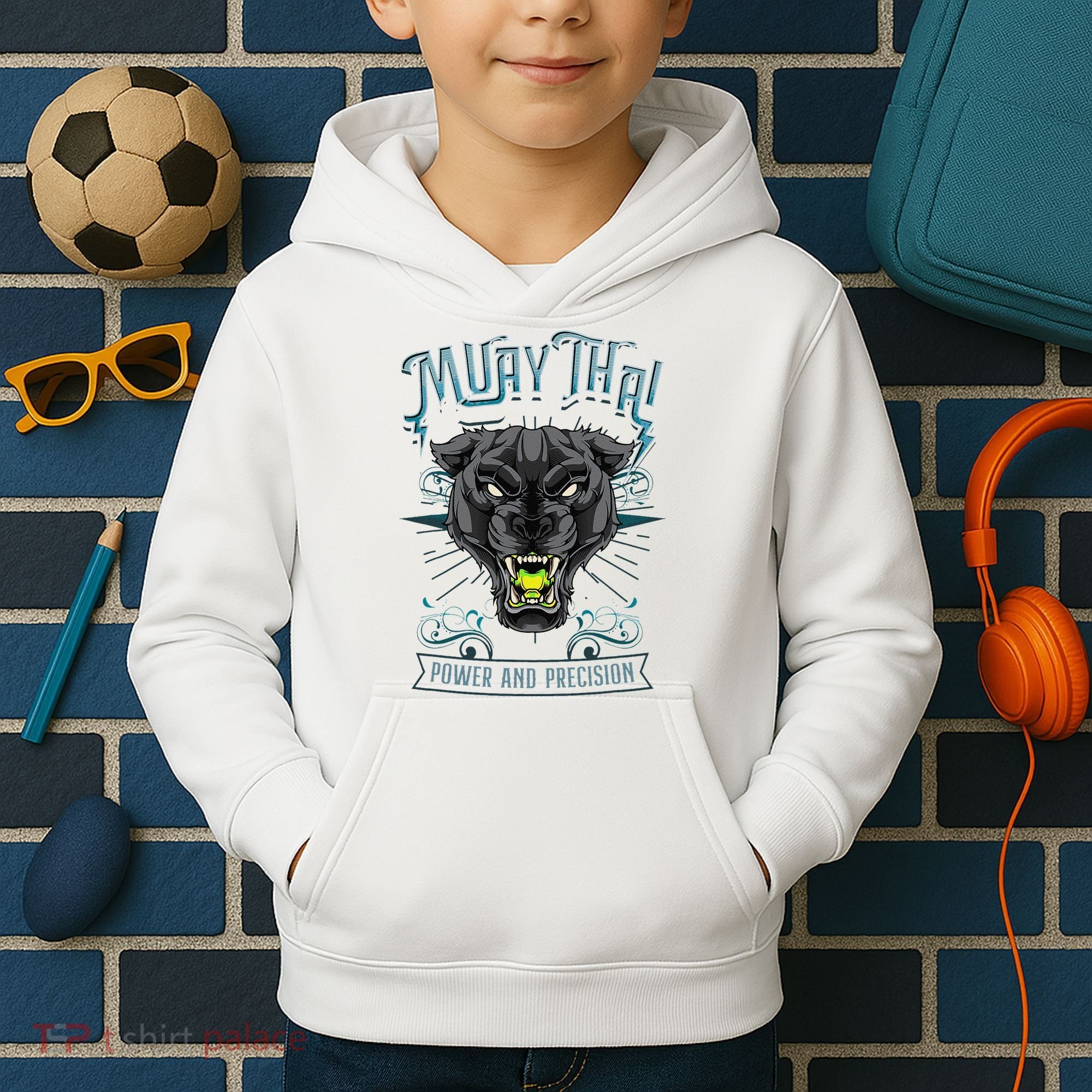 Thai Boxing Power And Precision Muay Thai And Panther Kids Hoodie