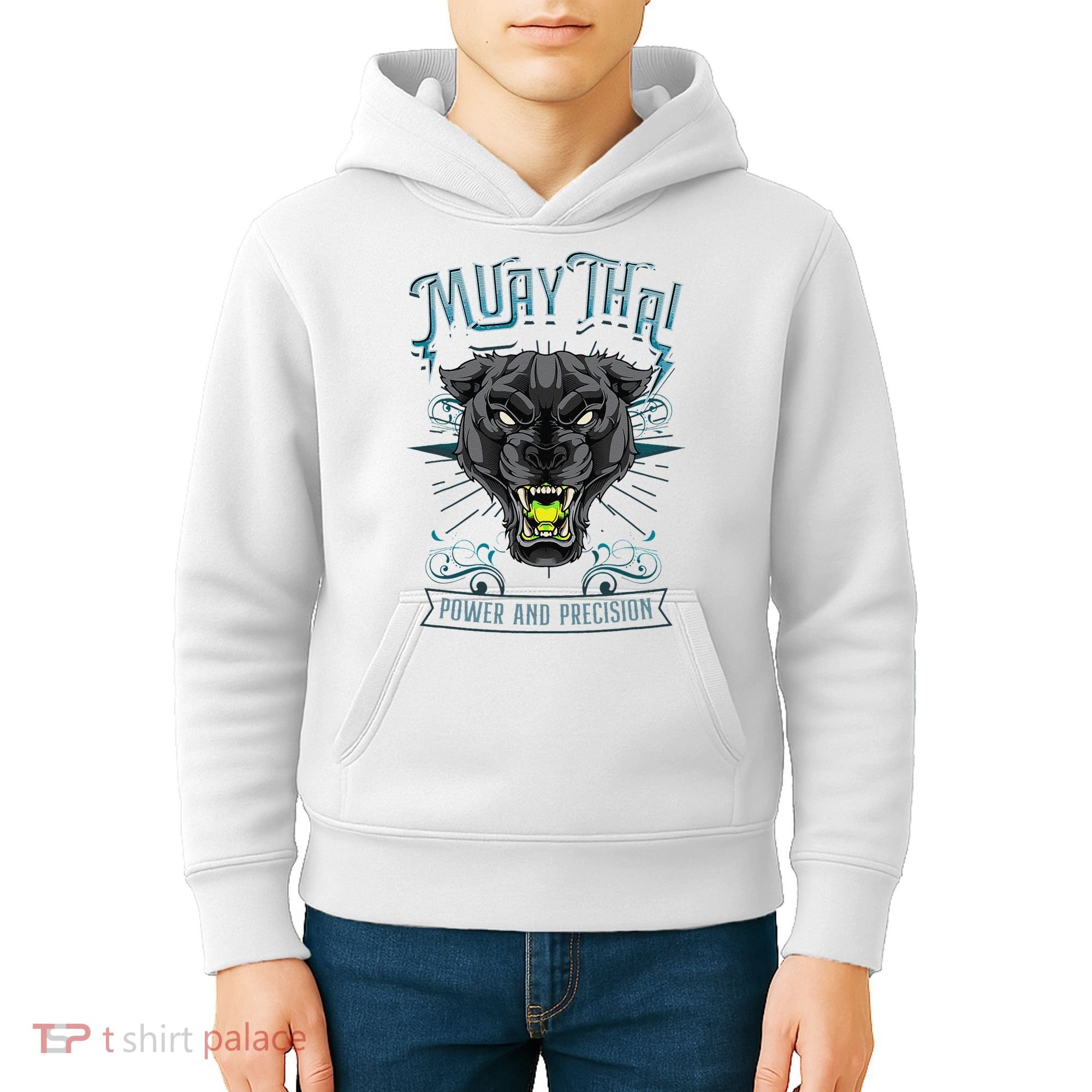 Thai Boxing Power And Precision Muay Thai And Panther Kids Hoodie