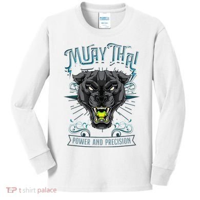 Thai Boxing Power And Precision Muay Thai And Panther Kids Long Sleeve Shirt