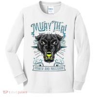 Thai Boxing Power And Precision Muay Thai And Panther Kids Long Sleeve Shirt thumb 0