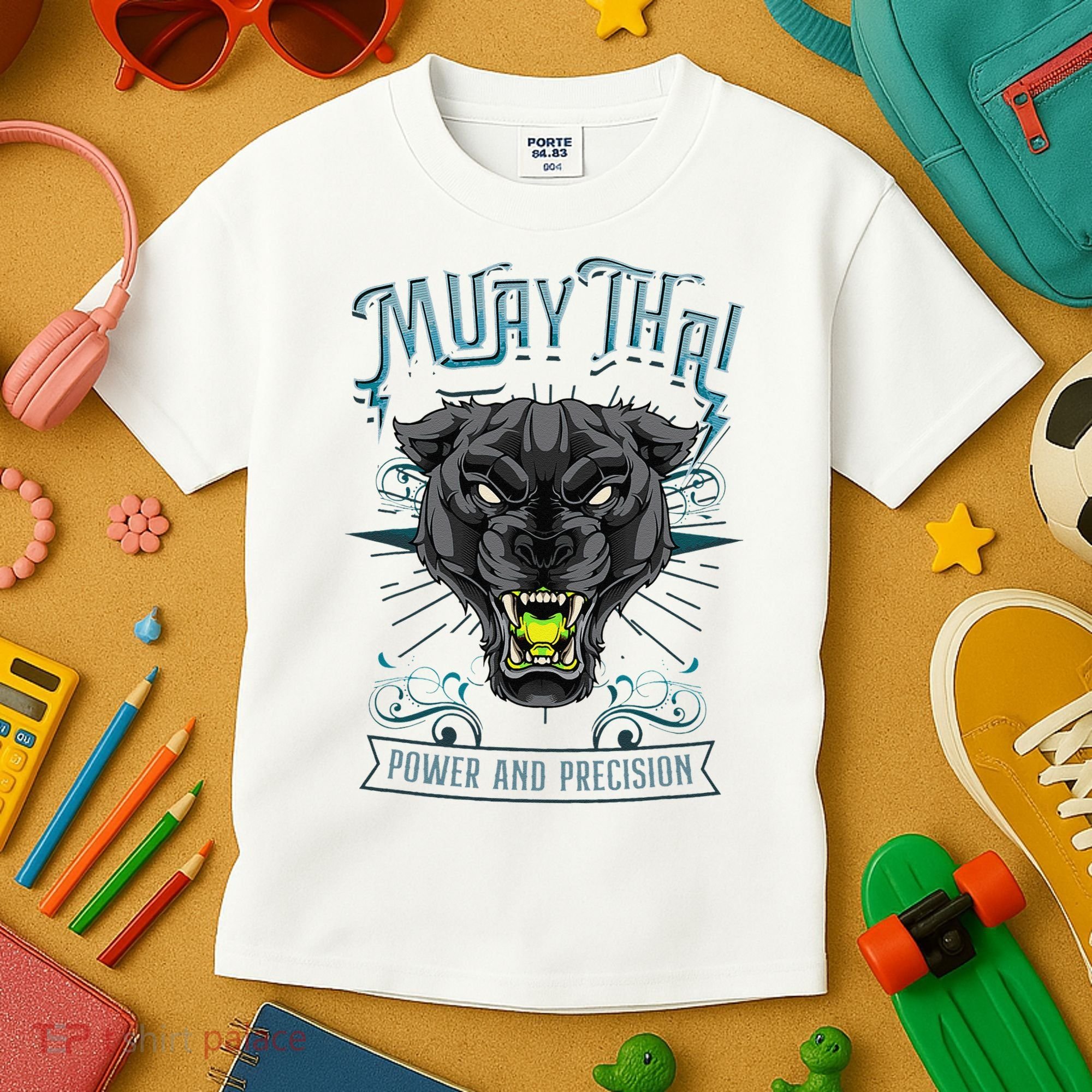 Thai Boxing Power And Precision Muay Thai And Panther Kids T-Shirt