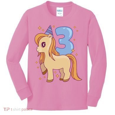 Third Birthday Pony Gift Kids Long Sleeve Shirt