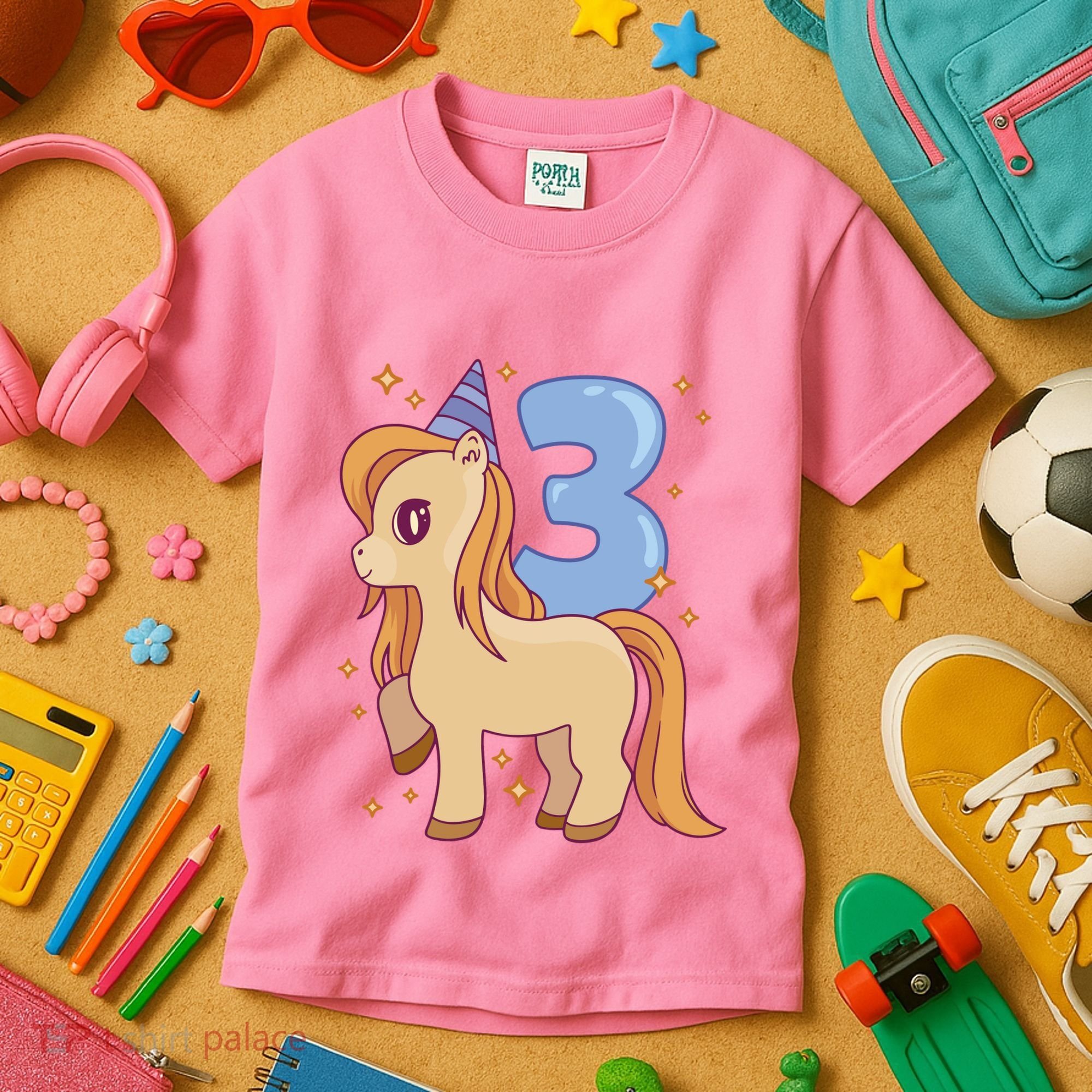 Third Birthday Pony Gift Kids T-Shirt