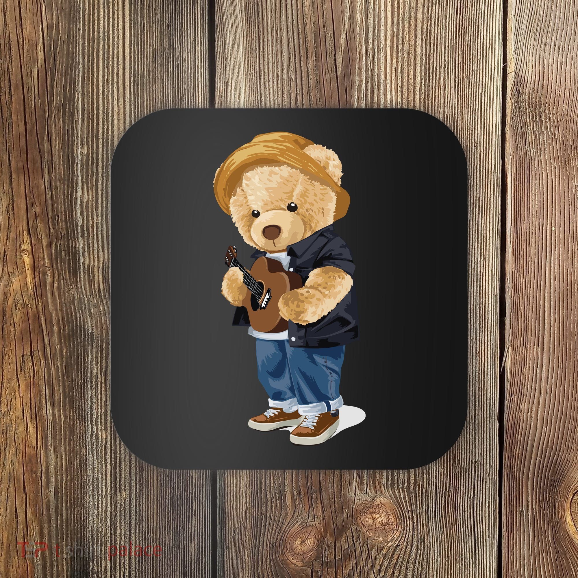 Teddy Bear Plays Guitar | Funny Gifts For Guitar Players Coaster