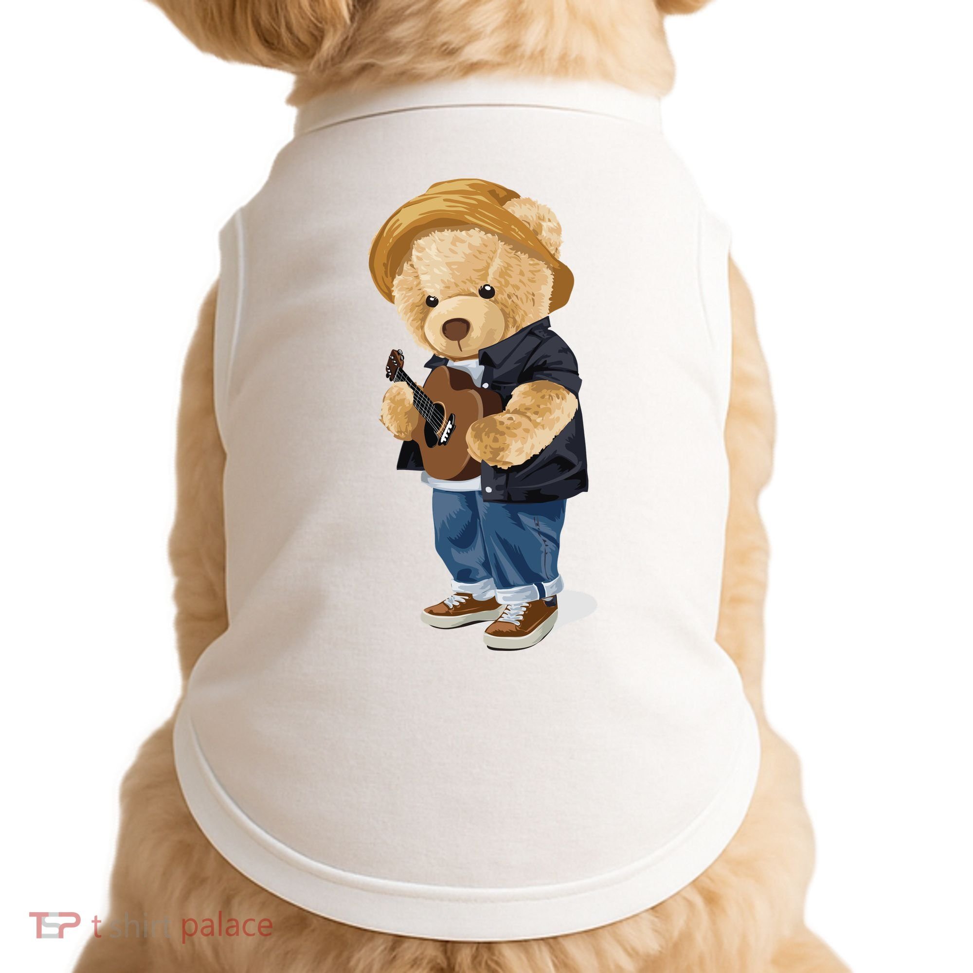 Teddy Bear Plays Guitar | Funny Gifts For Guitar Players Doggie Tank
