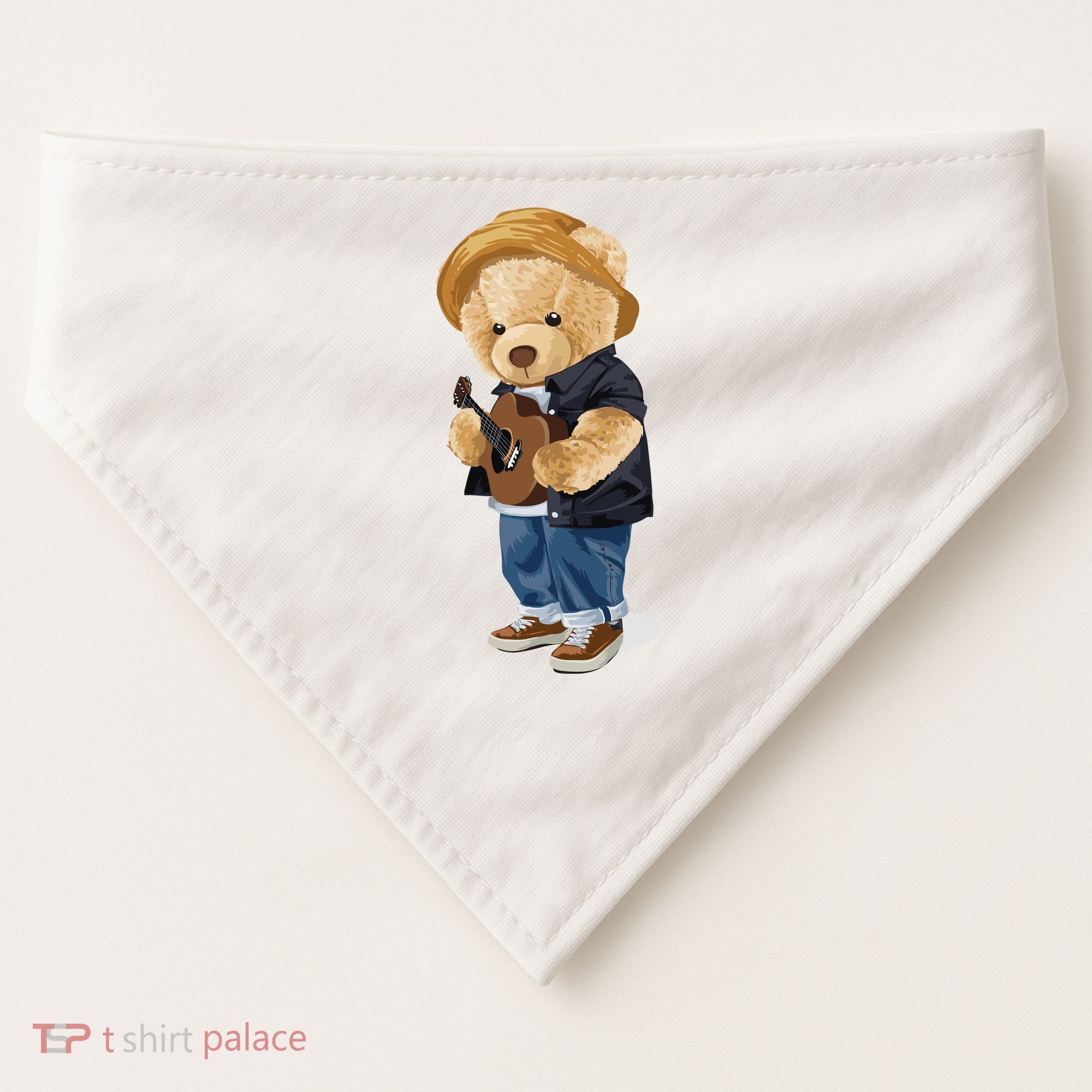 Teddy Bear Plays Guitar | Funny Gifts For Guitar Players USA-Made Doggie Bandana