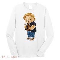 Teddy Bear Plays Guitar | Funny Gifts For Guitar Players Long Sleeve Shirt thumb 0