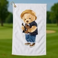 Teddy Bear Plays Guitar | Funny Gifts For Guitar Players Golf Towel thumb 1