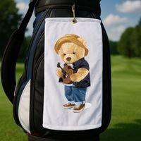 Teddy Bear Plays Guitar | Funny Gifts For Guitar Players Golf Towel thumb 2