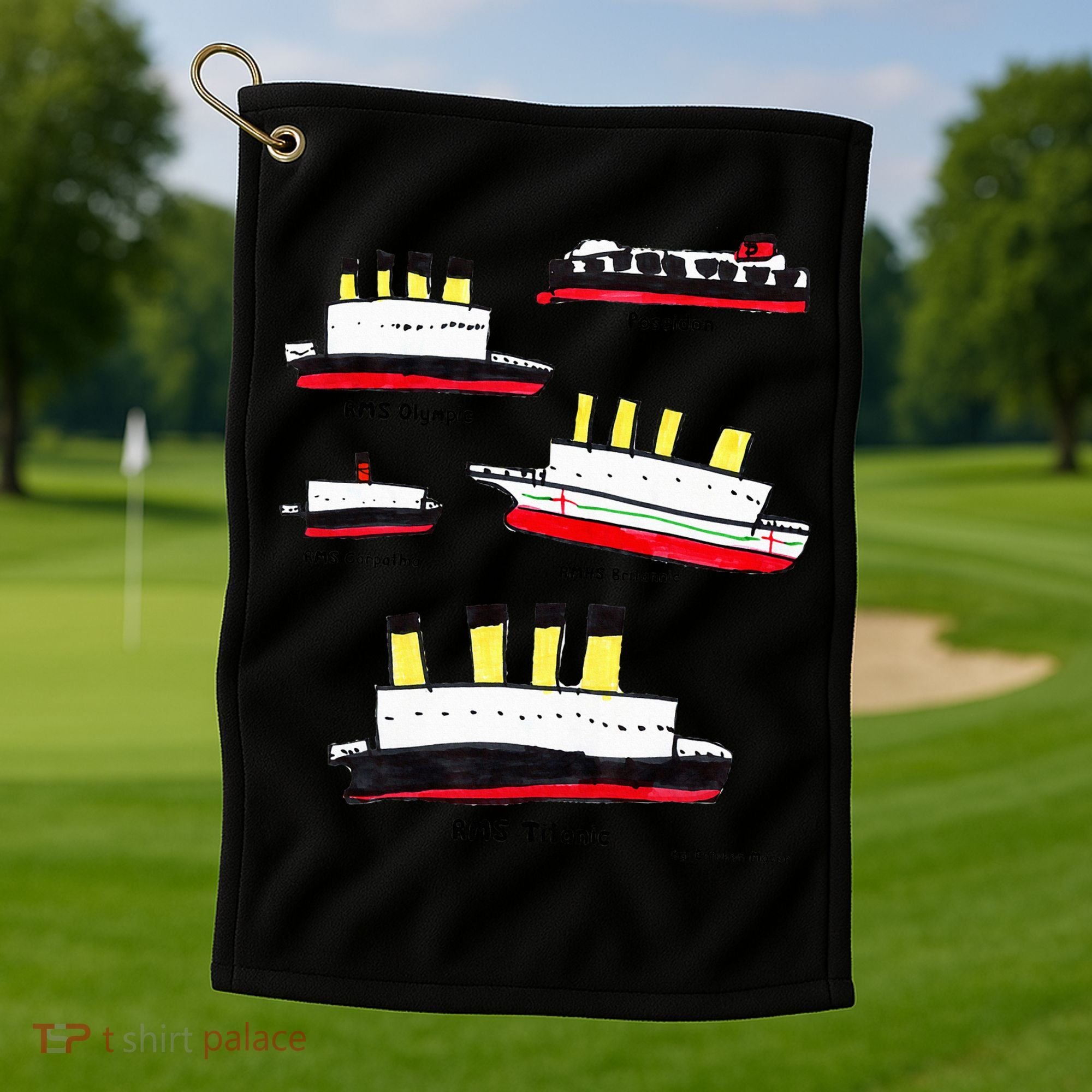 Titanic Britanic Poseidon Carpathia Famous Ship Gift. Golf Towel