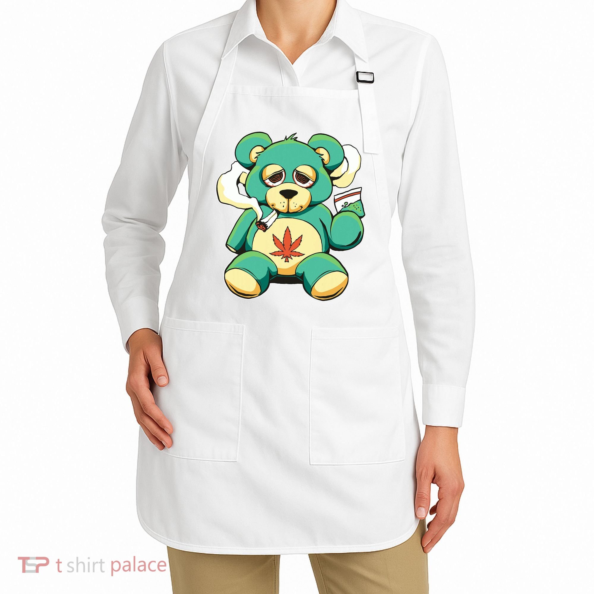 Teddy Bear Pot Leaf 420 Marijuana Weed Cannabis Smokin  Apron
