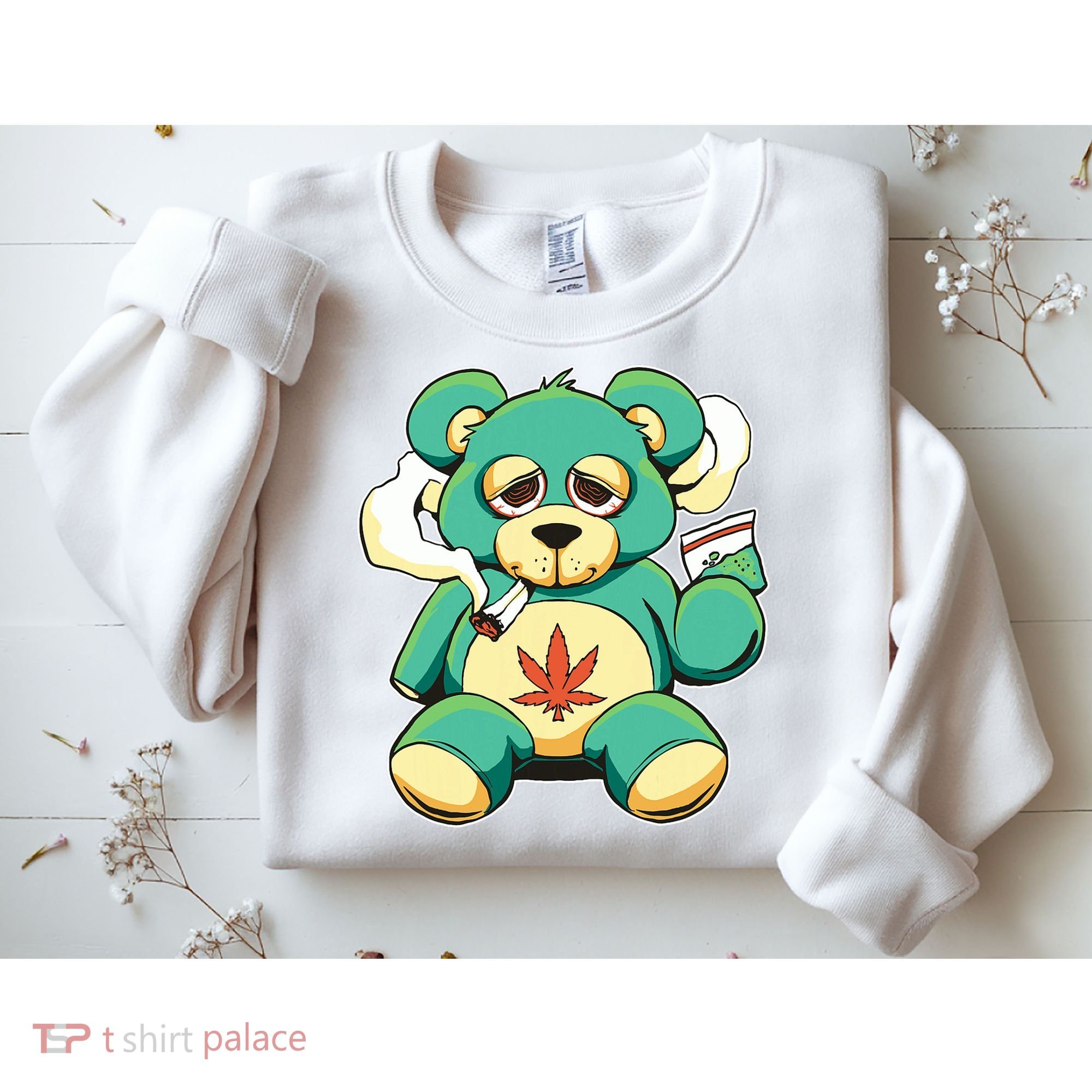 Teddy Bear Pot Leaf 420 Marijuana Weed Cannabis Smokin  Sweatshirt