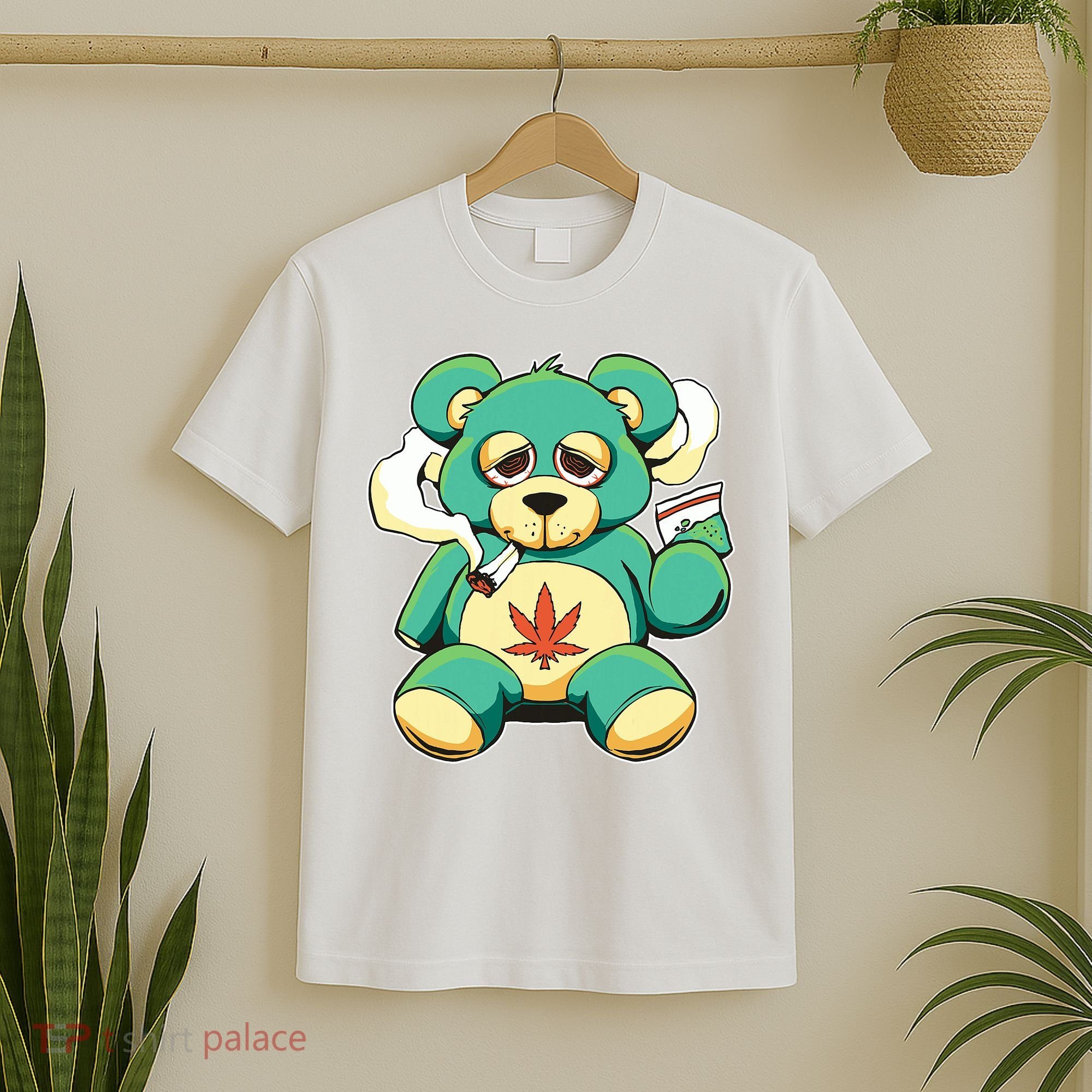 Teddy Bear Pot Leaf 420 Marijuana Weed Cannabis Smokin  T-Shirt