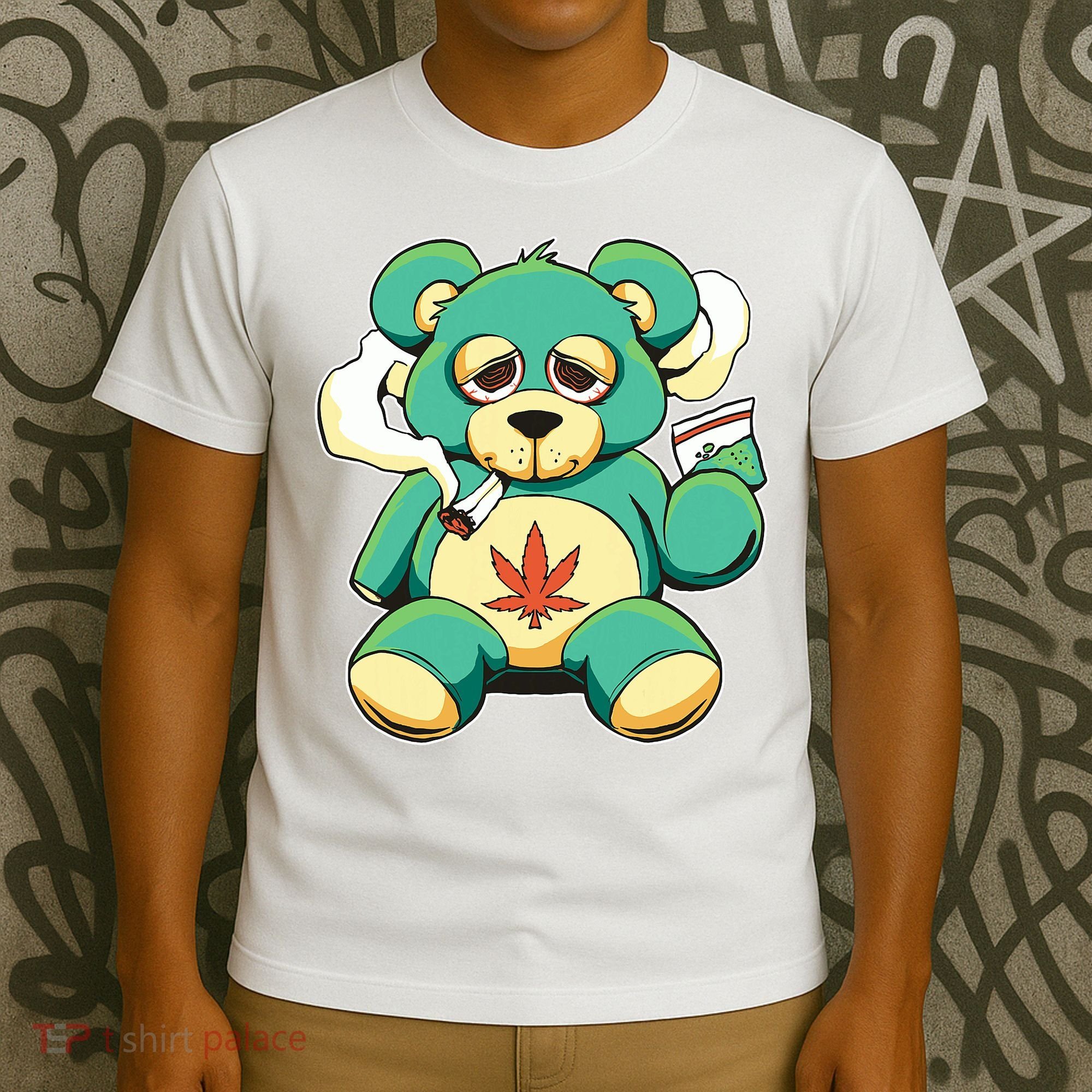 Teddy Bear Pot Leaf 420 Marijuana Weed Cannabis Smokin  T-Shirt