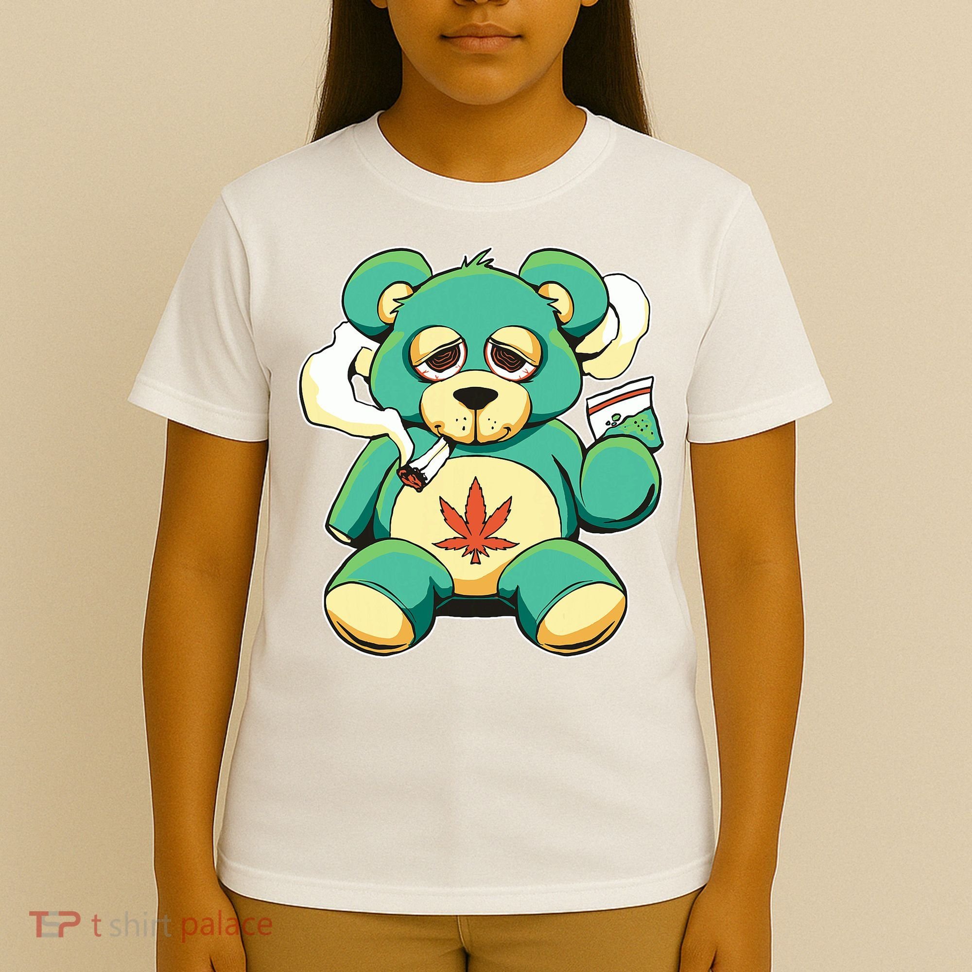 Teddy Bear Pot Leaf 420 Marijuana Weed Cannabis Smokin  T-Shirt