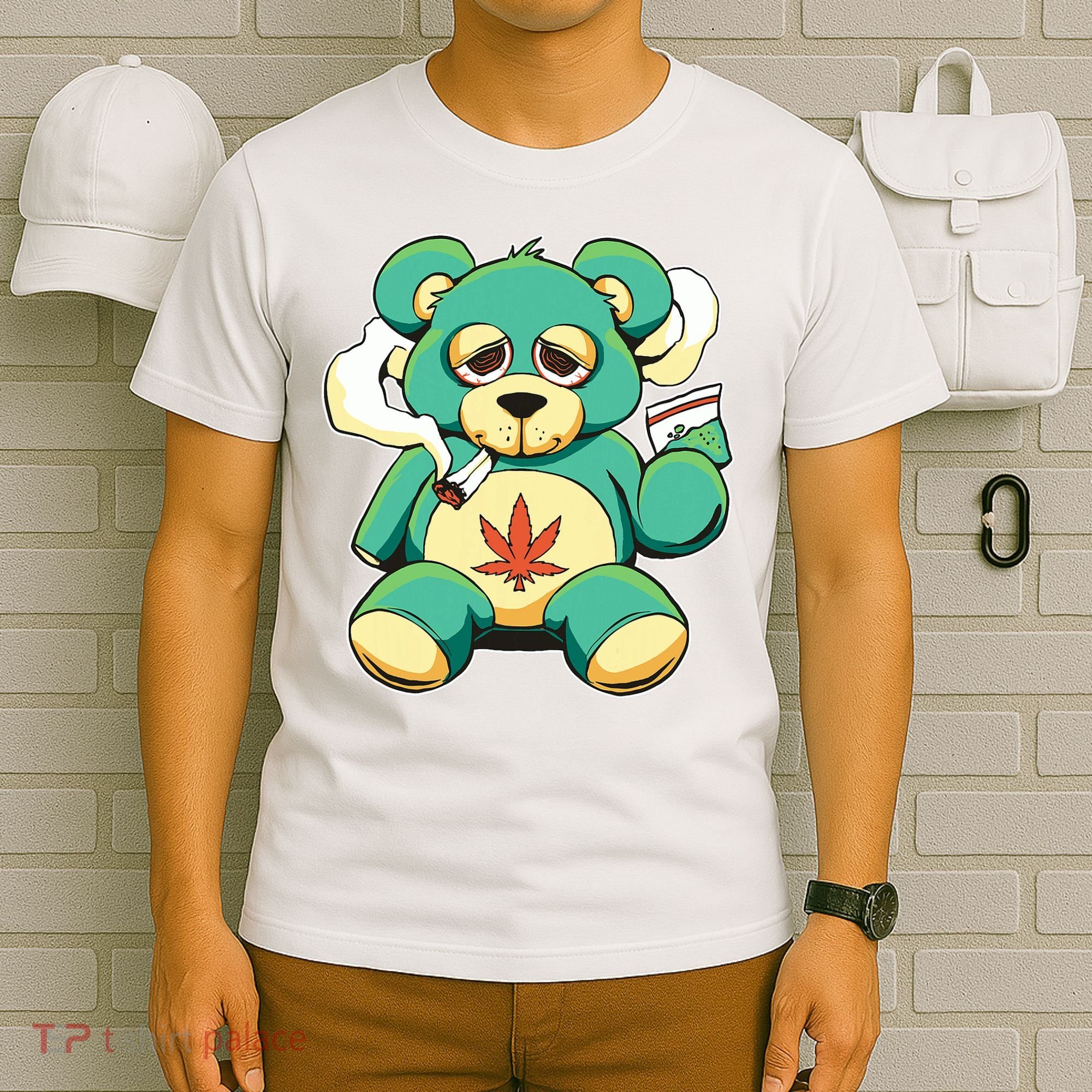 Teddy Bear Pot Leaf 420 Marijuana Weed Cannabis Smokin  T-Shirt