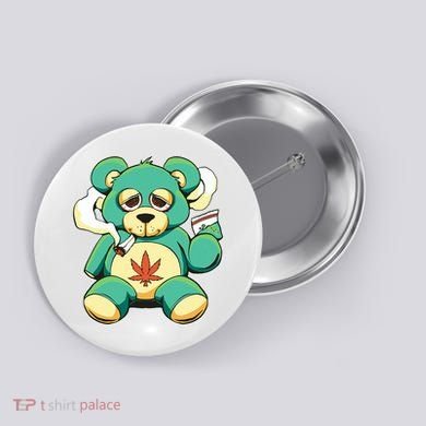 Teddy Bear Pot Leaf 420 Marijuana Weed Cannabis Smokin  Button