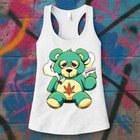 Teddy Bear Pot Leaf 420 Marijuana Weed Cannabis Smokin  Women's Tank Top thumb 3
