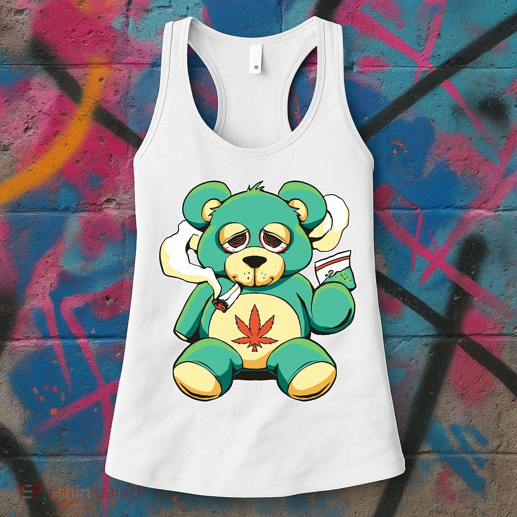 Teddy Bear Pot Leaf 420 Marijuana Weed Cannabis Smokin  Women's Tank Top
