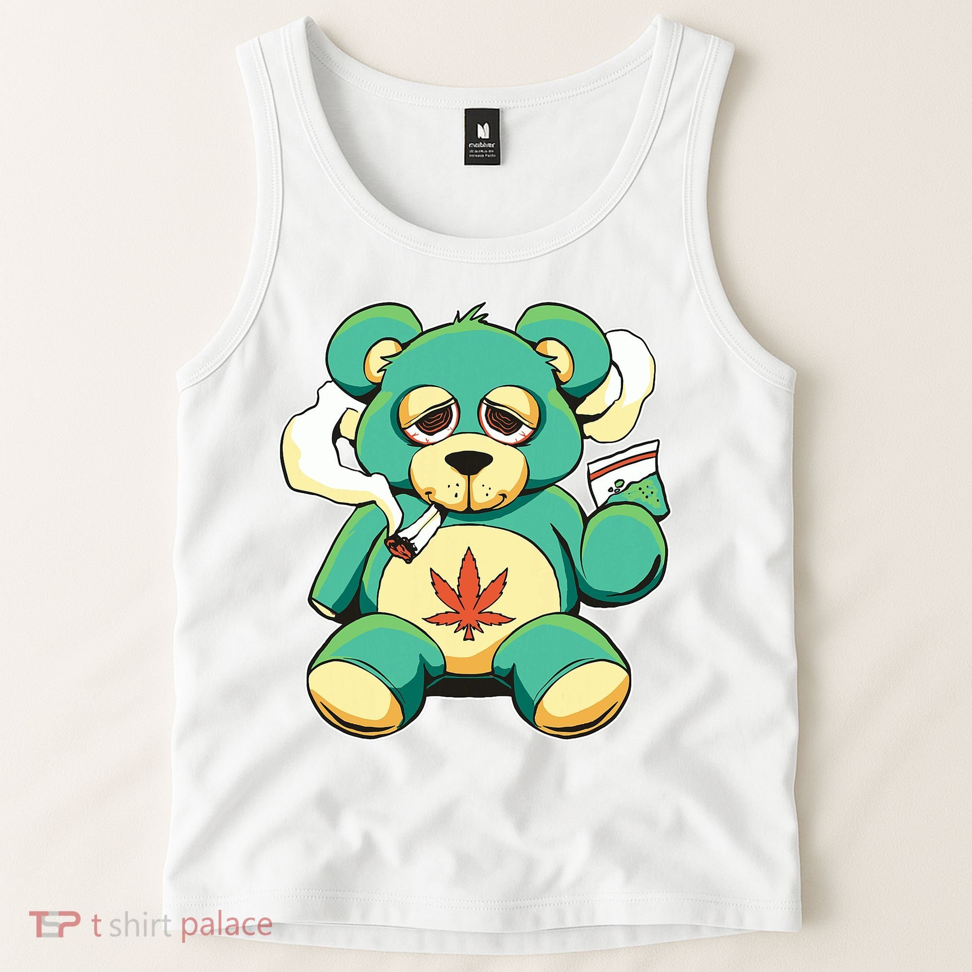 Teddy Bear Pot Leaf 420 Marijuana Weed Cannabis Smokin  Tank Top