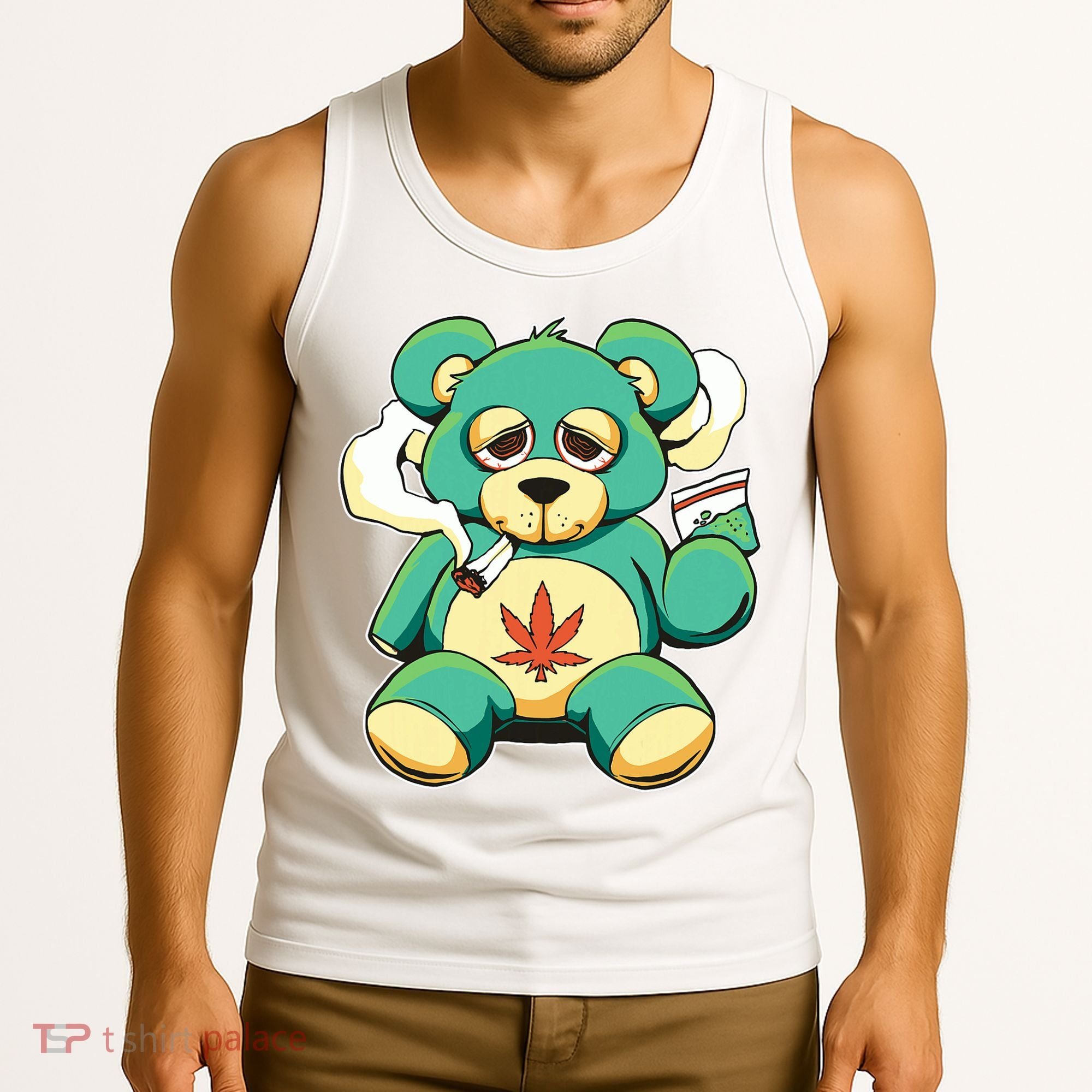 Teddy Bear Pot Leaf 420 Marijuana Weed Cannabis Smokin  Tank Top