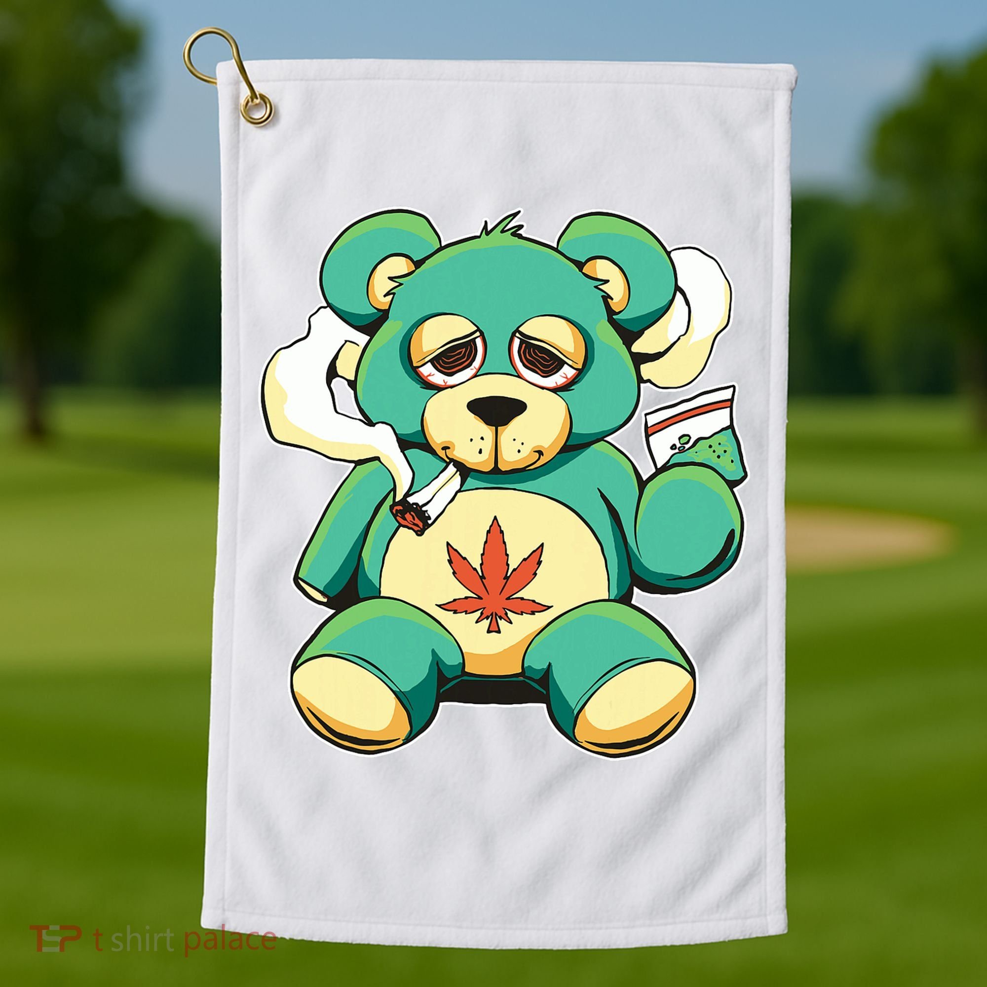 Teddy Bear Pot Leaf 420 Marijuana Weed Cannabis Smokin  Golf Towel