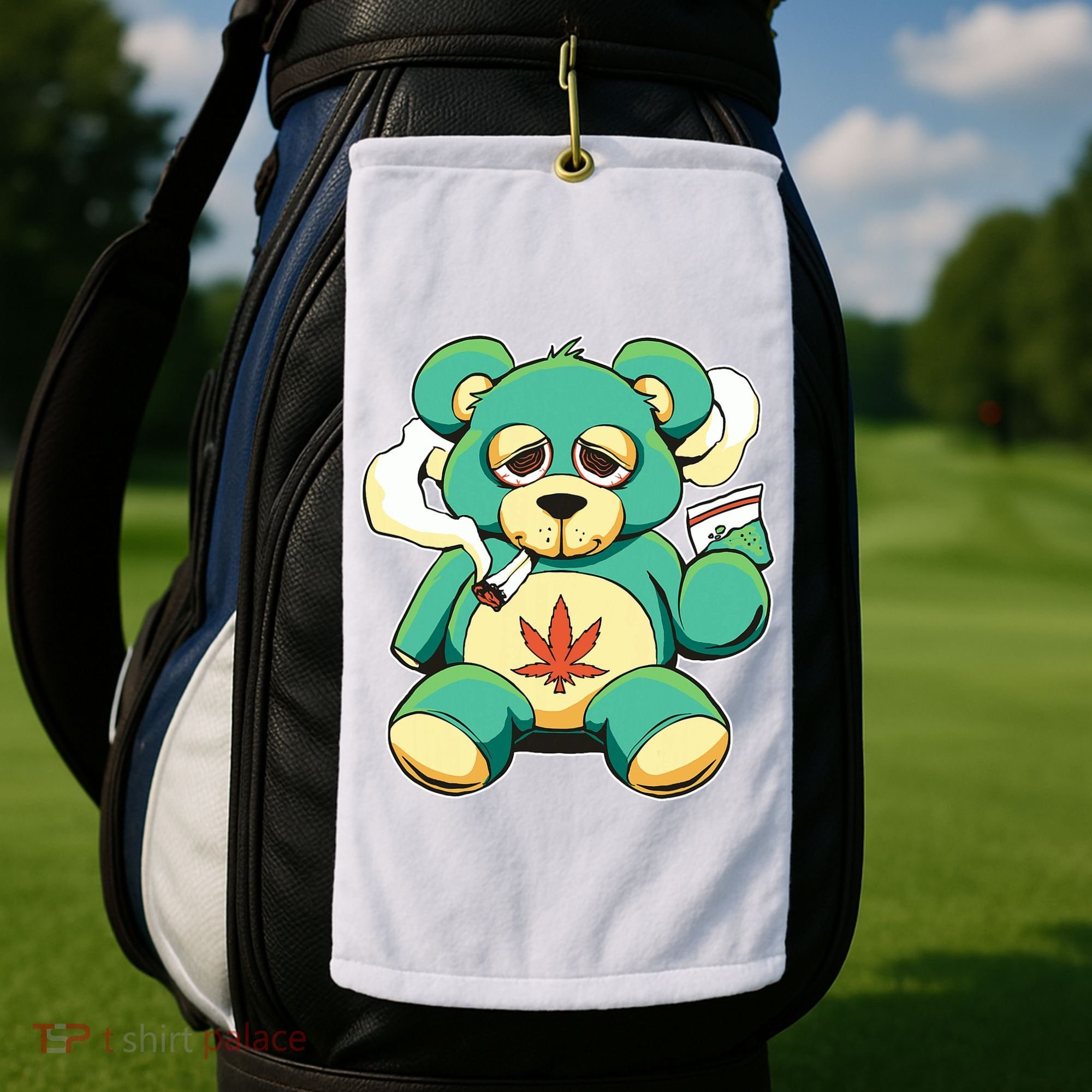 Teddy Bear Pot Leaf 420 Marijuana Weed Cannabis Smokin  Golf Towel