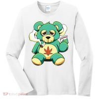Teddy Bear Pot Leaf 420 Marijuana Weed Cannabis Smokin  Women's Long Sleeve Shirt thumb 0