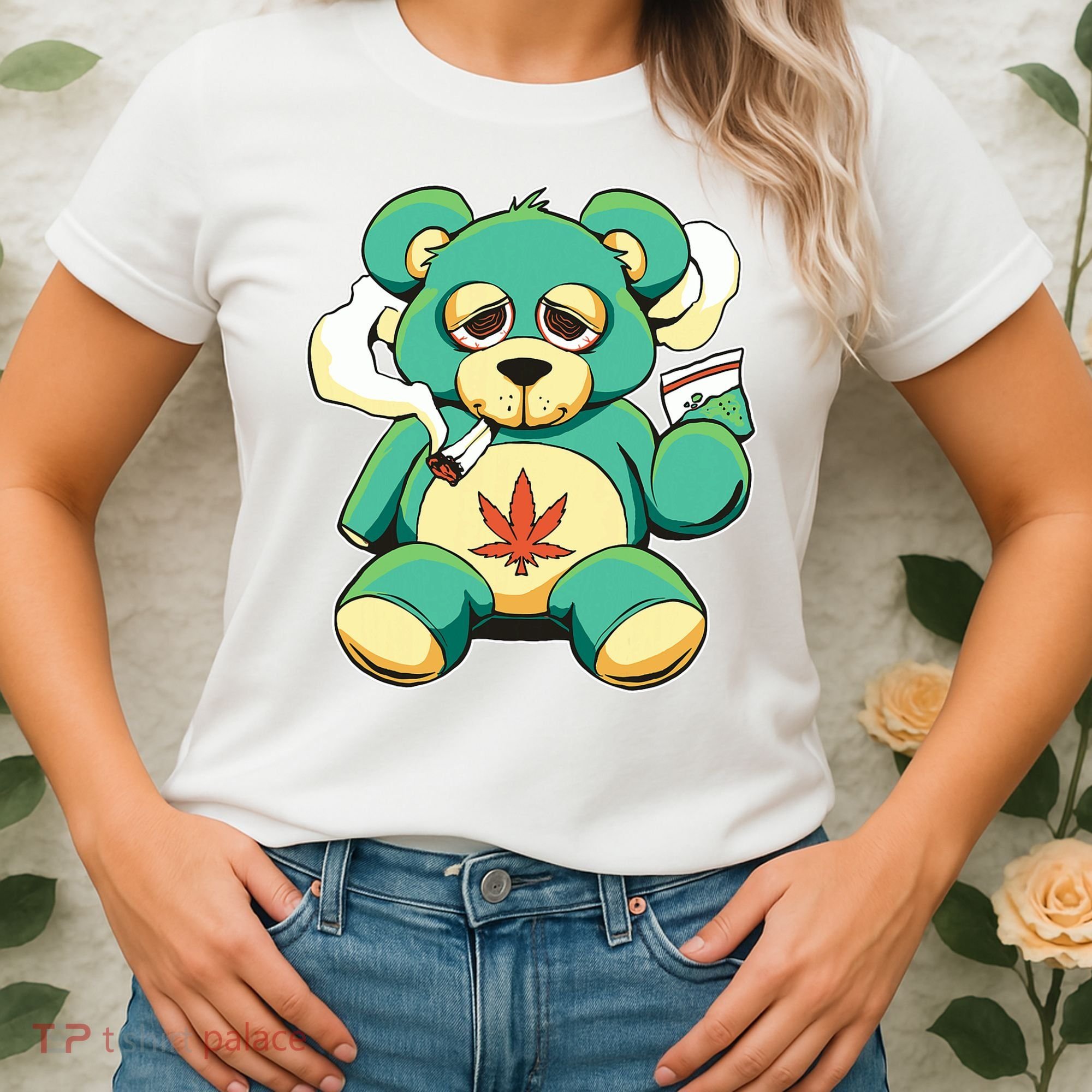 Teddy Bear Pot Leaf 420 Marijuana Weed Cannabis Smokin  Women's T-Shirt