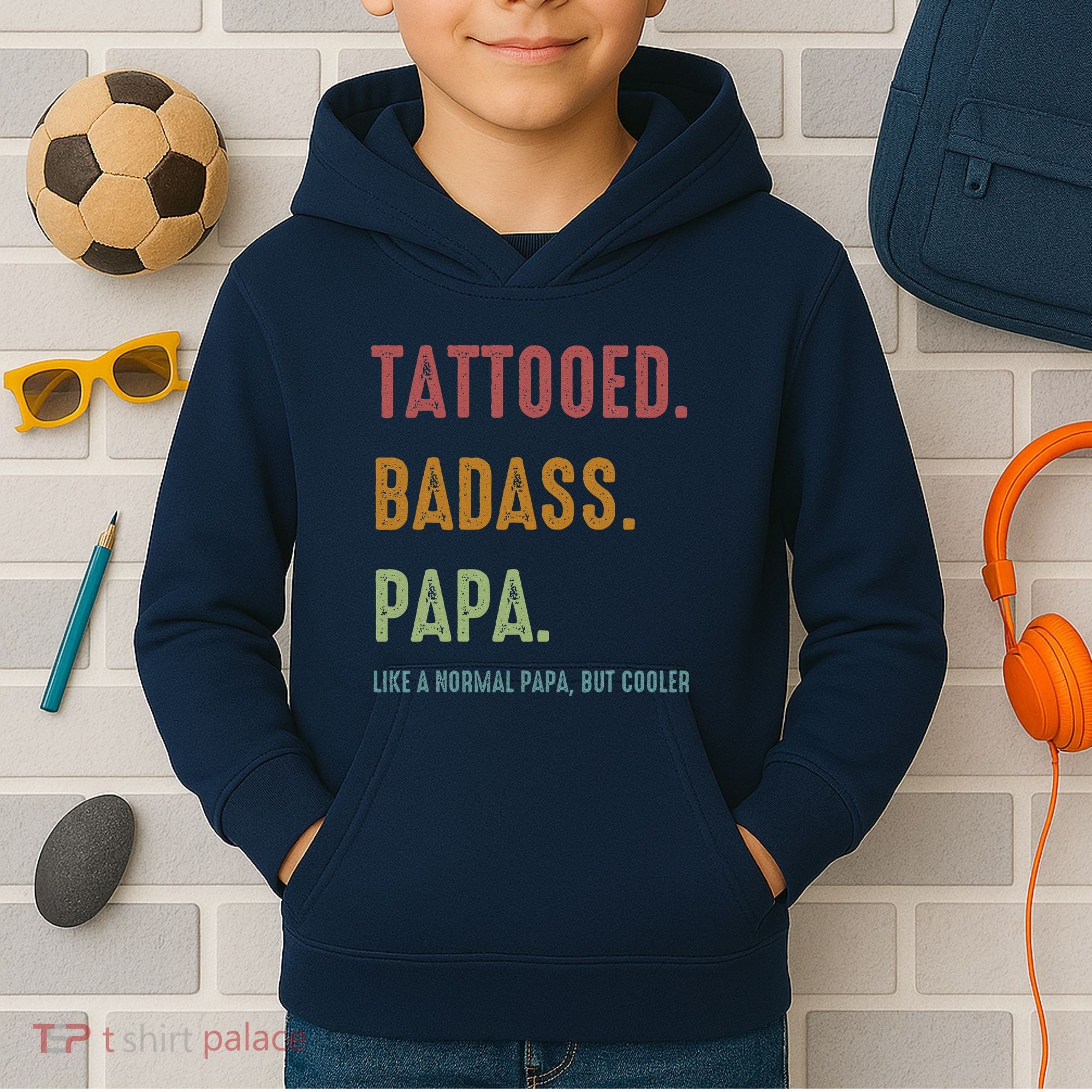 Tattooed Badass Papa Inked FatherS Day Present Kids Hoodie