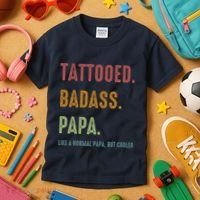 Tattooed Badass Papa Inked FatherS Day Present Kids T-Shirt thumb 3