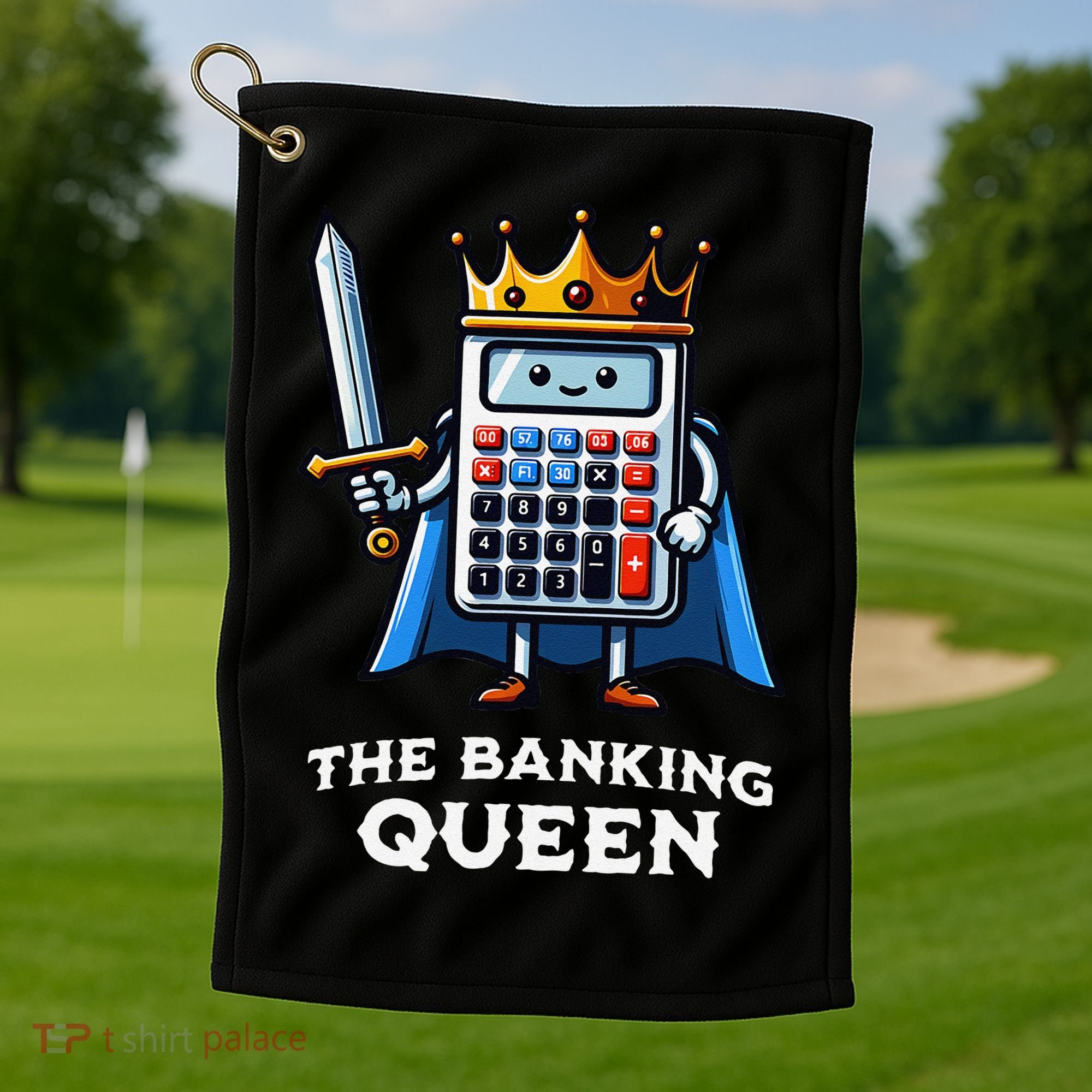 The Banking Queen Funny Illustration Calculator Golf Towel