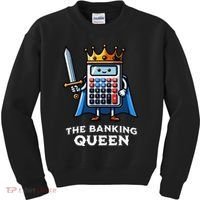 The Banking Queen Funny Illustration Calculator Kids Sweatshirt thumb 0