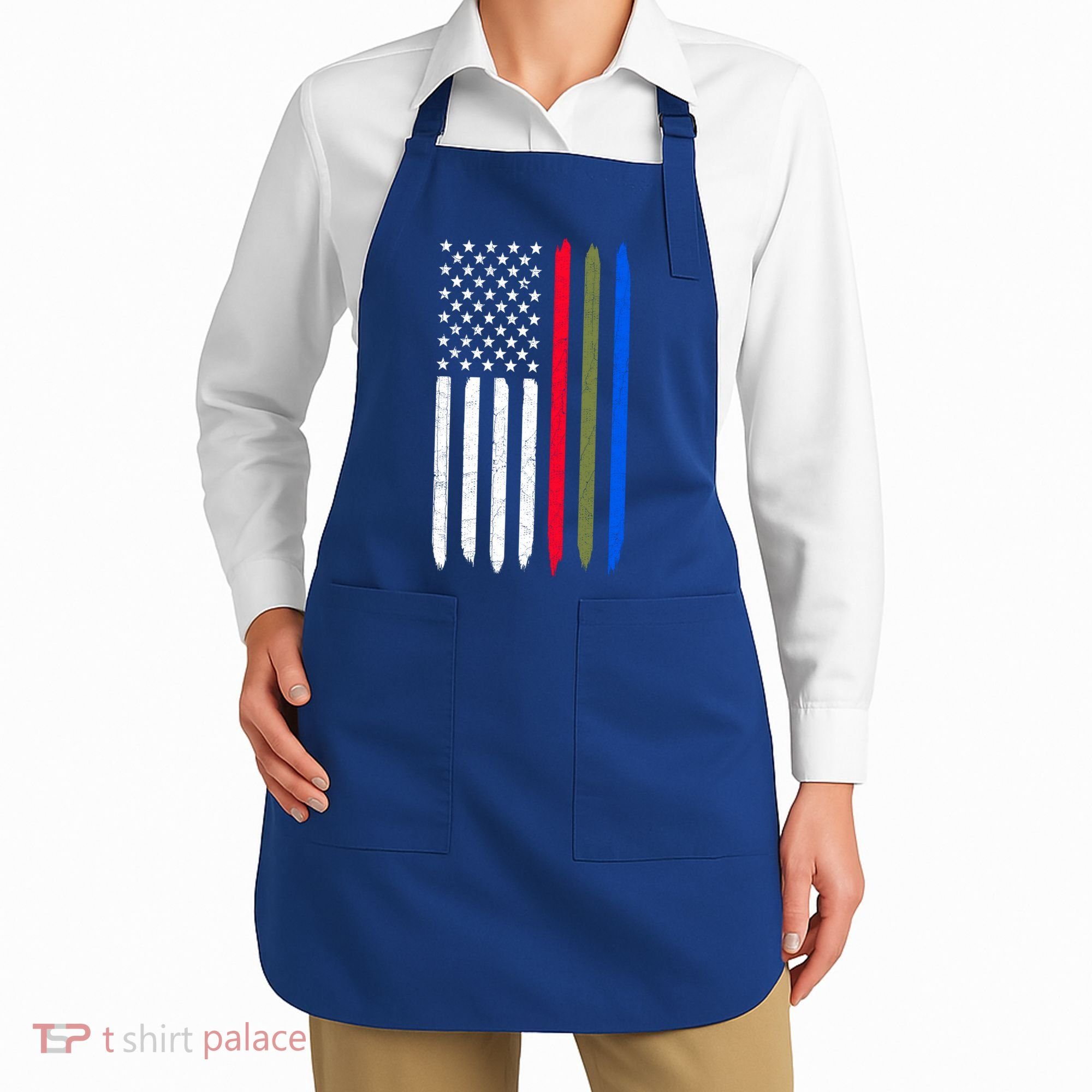 Thin Blue Red Green Line American Flag Police Military Fire Gift Apron