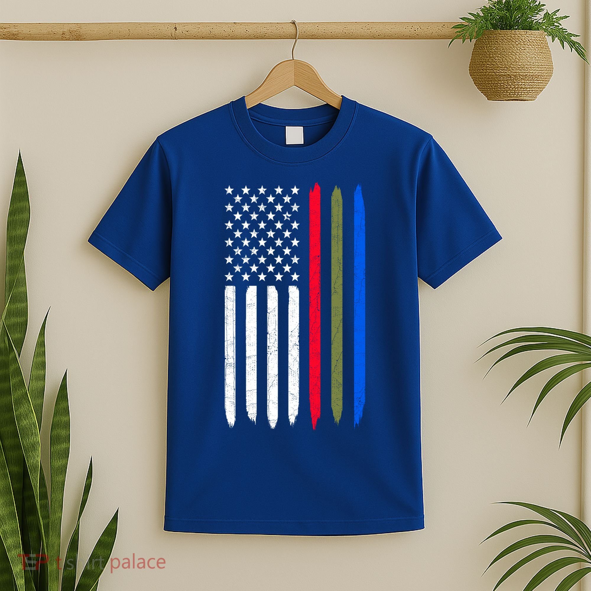 Thin Blue Red Green Line American Flag Police Military Fire Gift T-Shirt