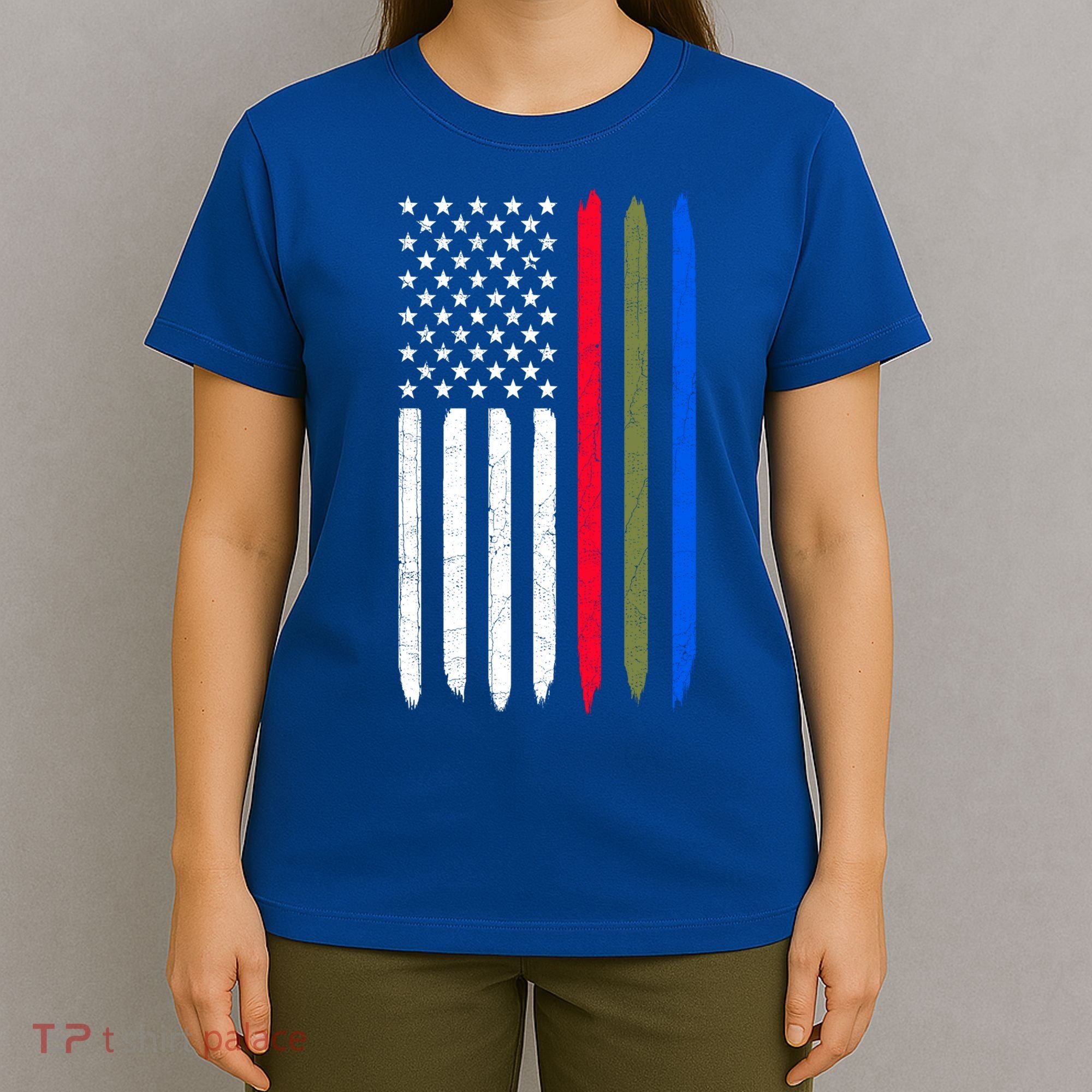 Thin Blue Red Green Line American Flag Police Military Fire Gift T-Shirt