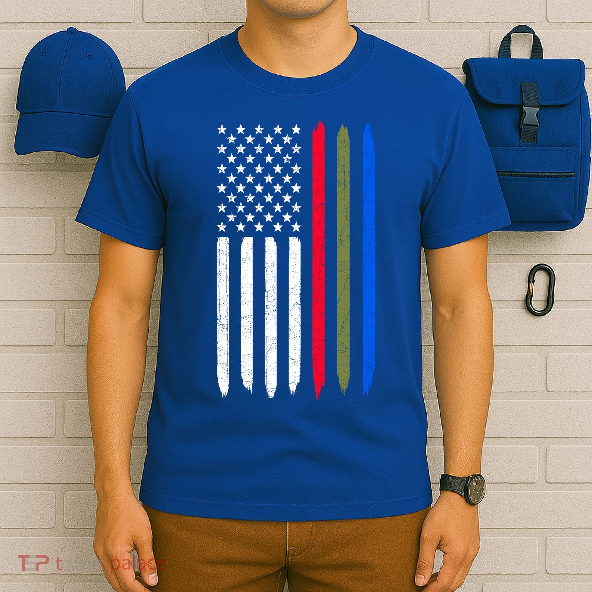 Thin Blue Red Green Line American Flag Police Military Fire Gift T-Shirt