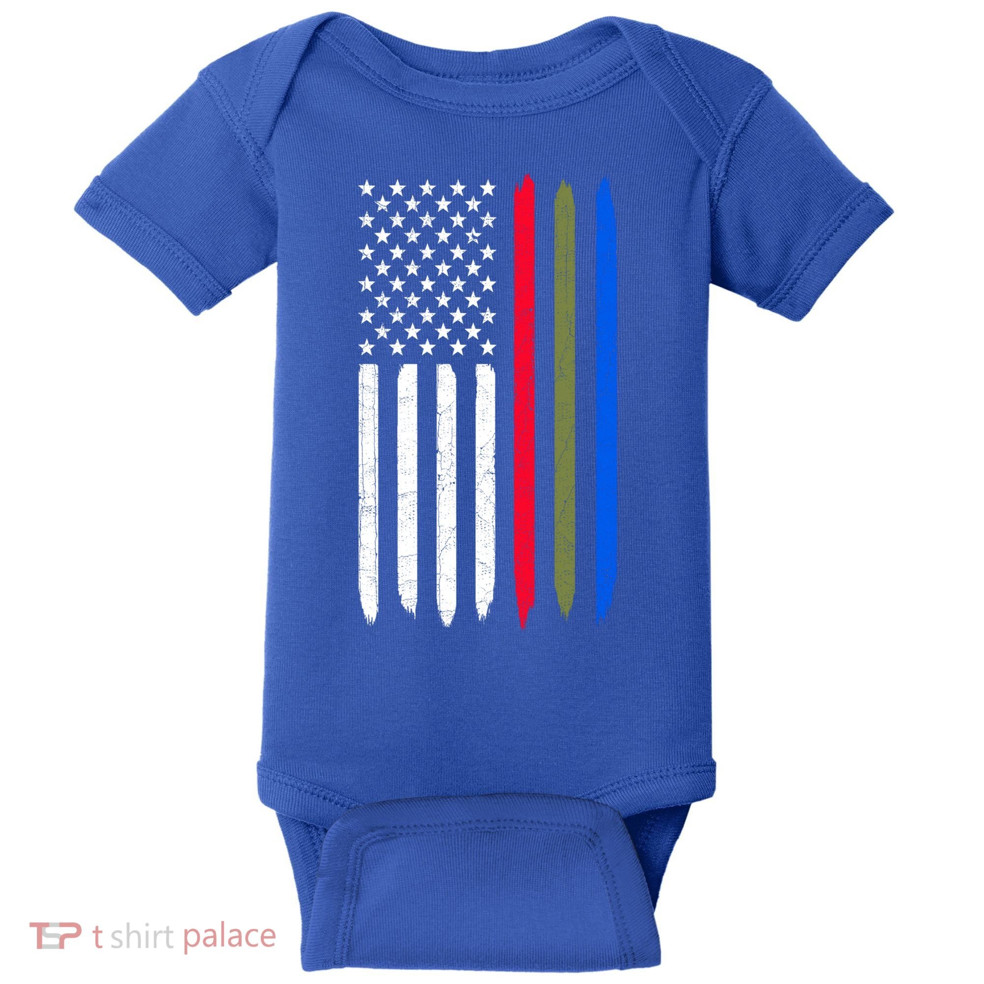 Thin Blue Red Green Line American Flag Police Military Fire Gift Baby Bodysuit