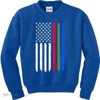 Thin Blue Red Green Line American Flag Police Military Fire Gift Kids Sweatshirt thumb 0