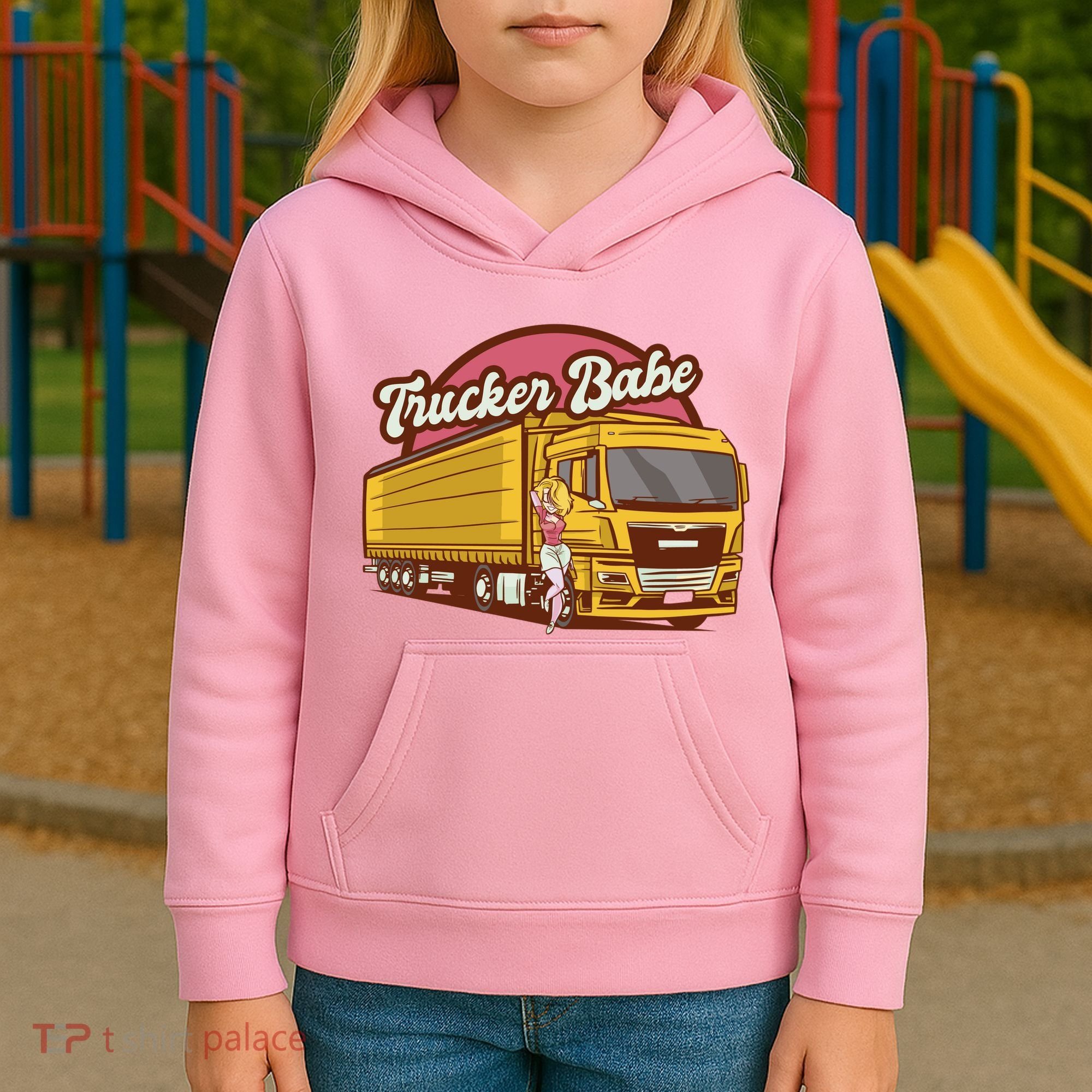 Trucker Babe Retro Kids Hoodie