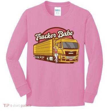Trucker Babe Retro Kids Long Sleeve Shirt