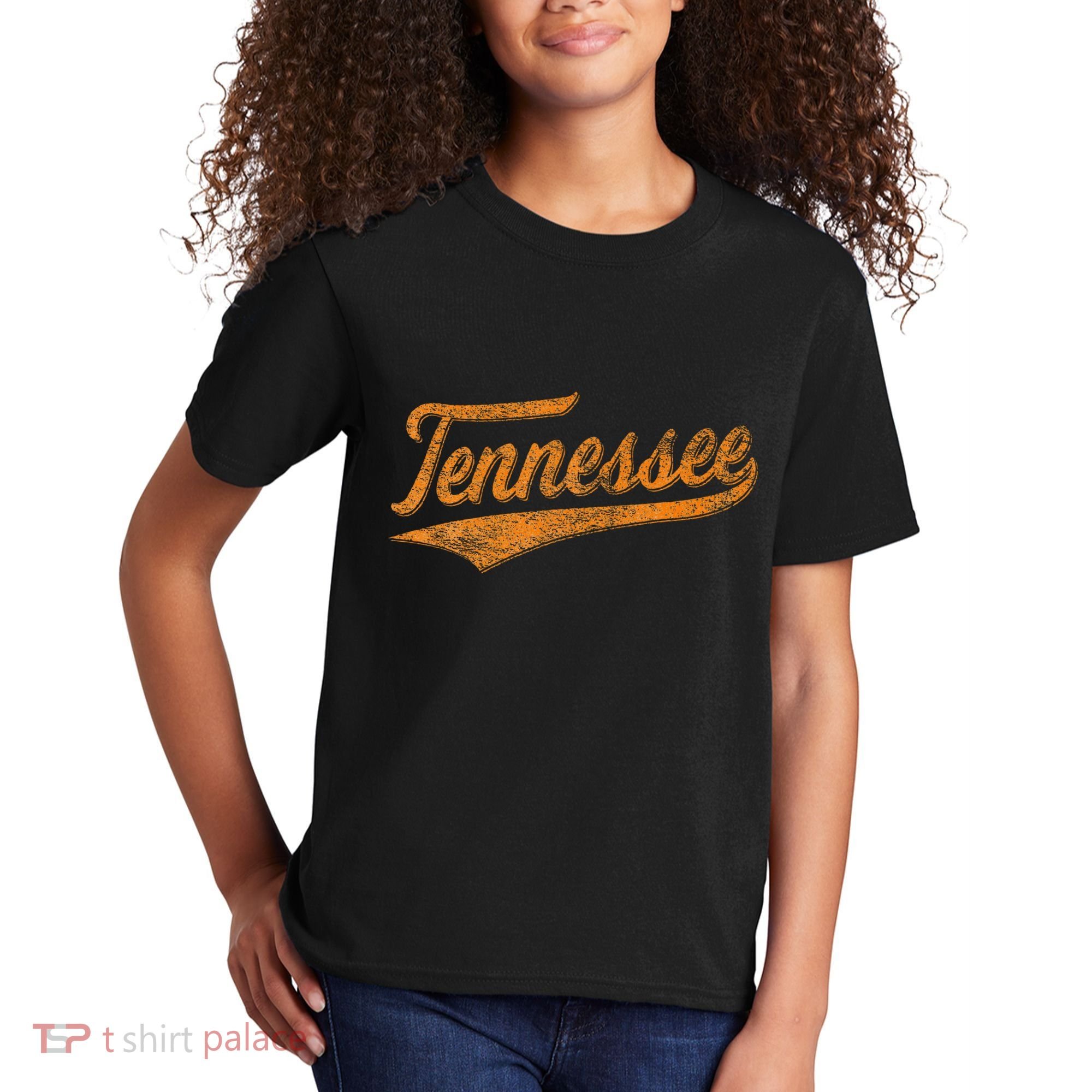 Tennessee Baseball Sports Script Cursive Flag Swoosh Kids T-Shirt