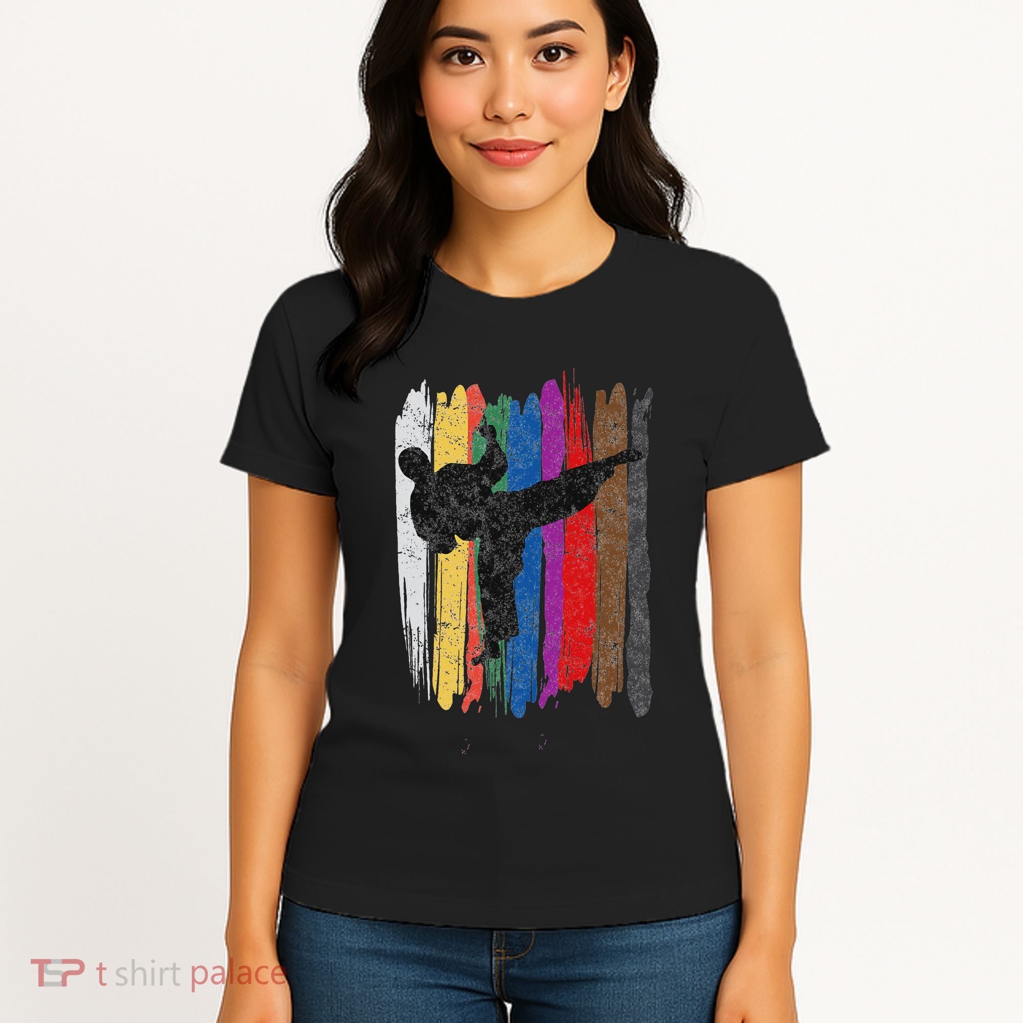 Taekwondo Belt Silhouette Distressed Martial Arts Gift Women's T-Shirt