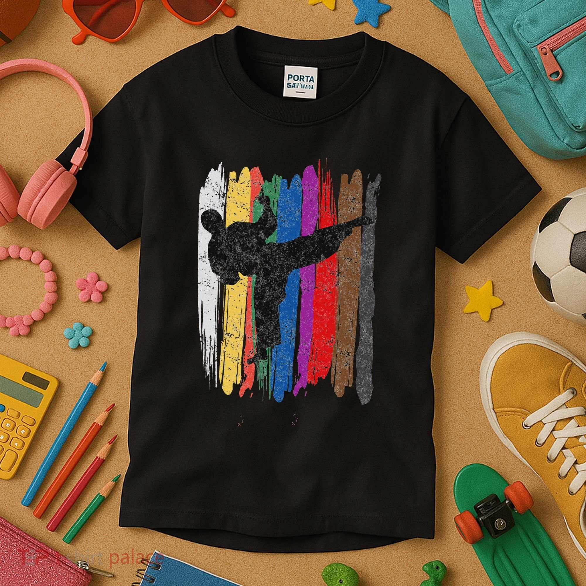 Taekwondo Belt Silhouette Distressed Martial Arts Gift Kids T-Shirt