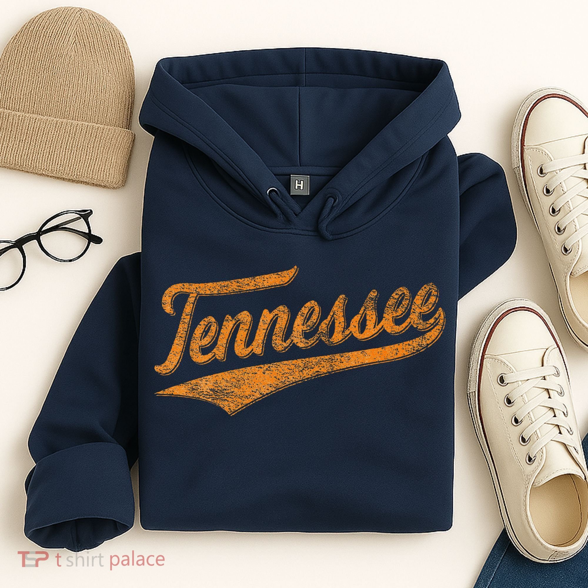 Tennessee Baseball Sports Script Cursive Flag Swoosh Retro Hoodie