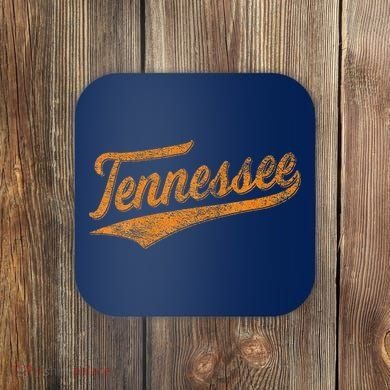 Tennessee Baseball Sports Script Cursive Flag Swoosh Retro Coaster