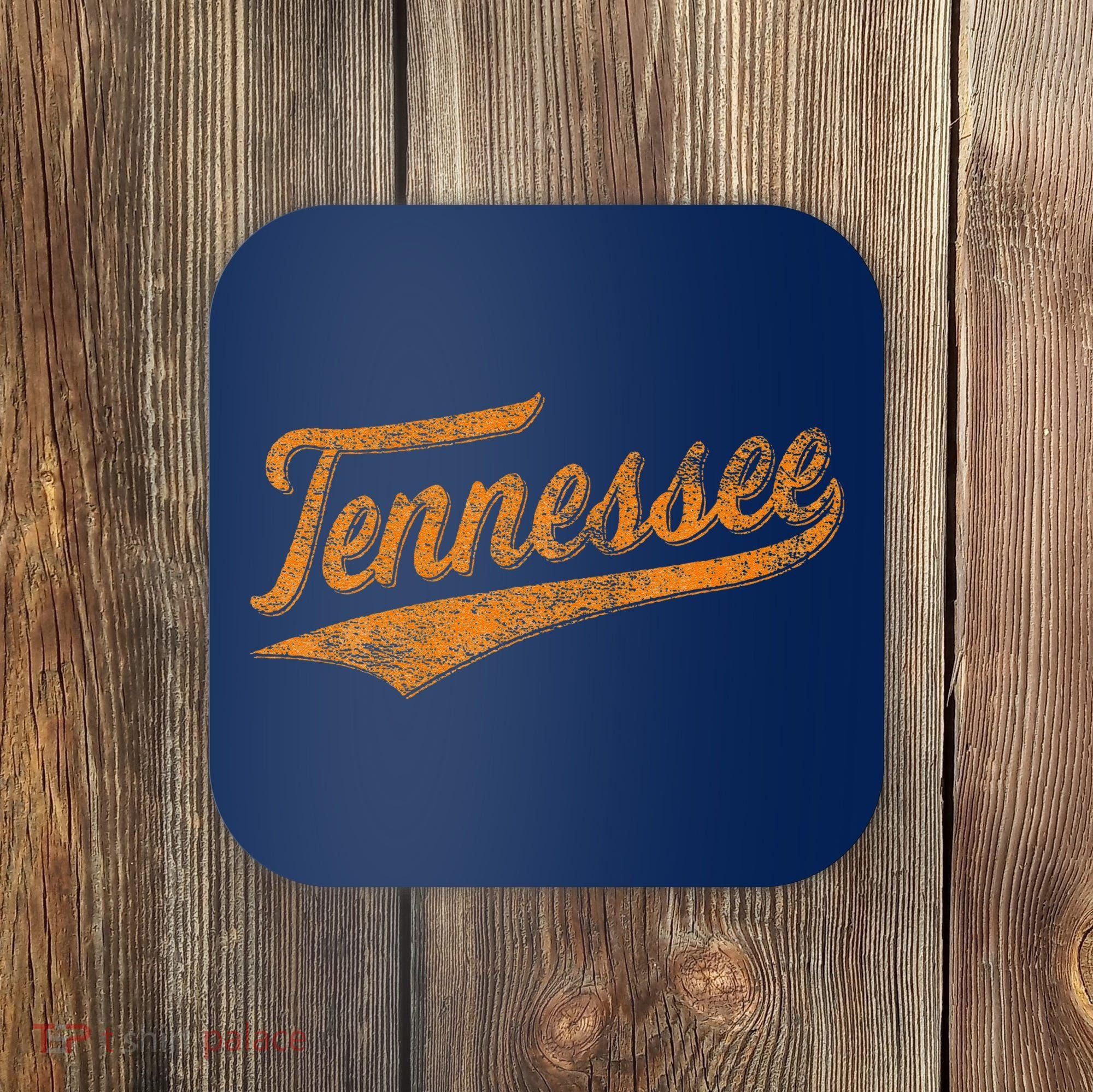 Tennessee Baseball Sports Script Cursive Flag Swoosh Retro Coaster