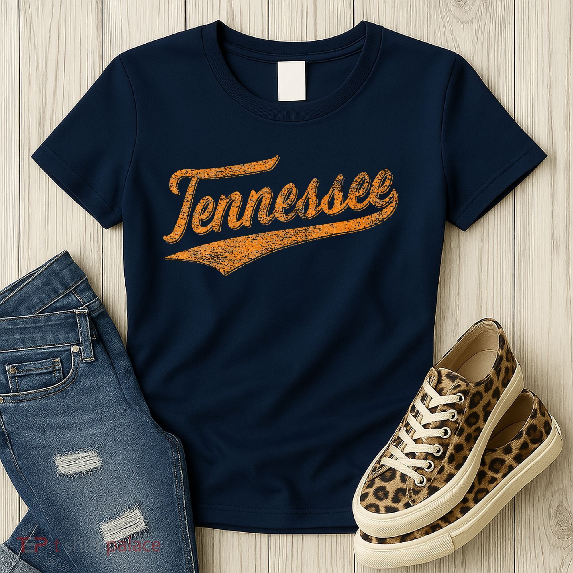 Tennessee Baseball Sports Script Cursive Flag Swoosh Retro Women's T-Shirt