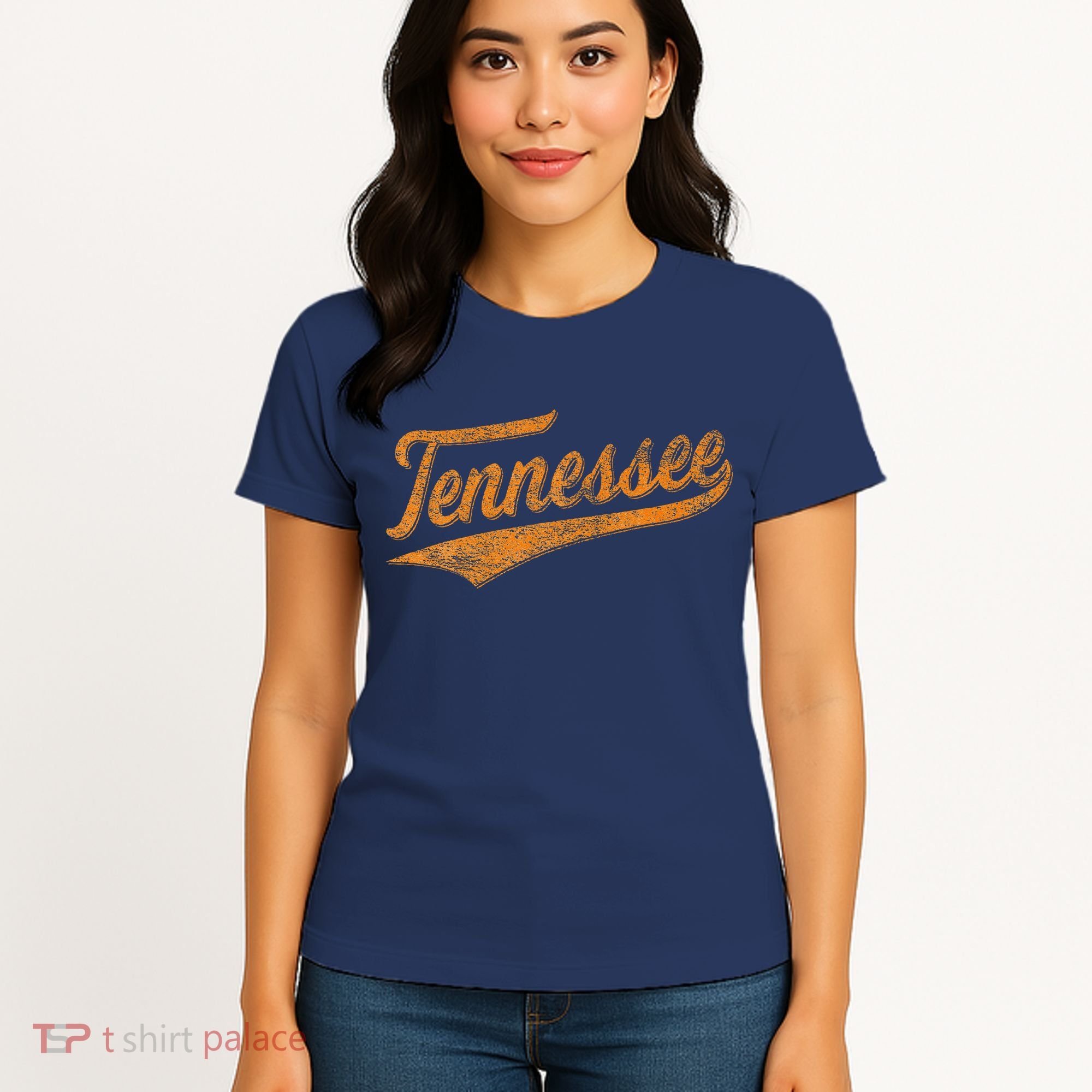 Tennessee Baseball Sports Script Cursive Flag Swoosh Retro Women's T-Shirt