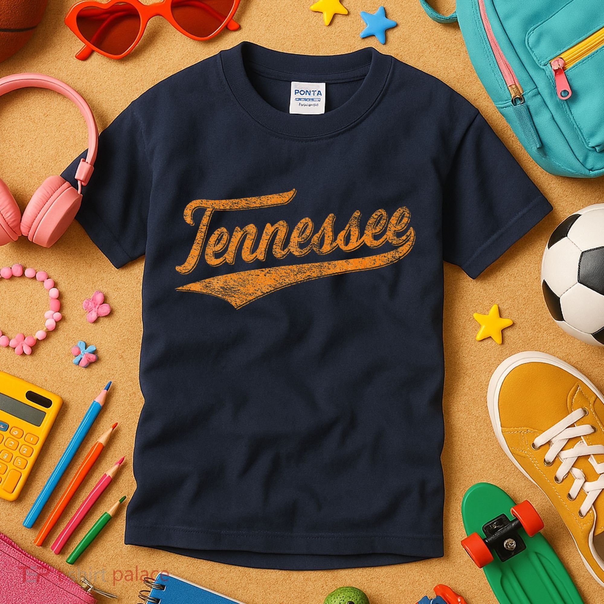 Tennessee Baseball Sports Script Cursive Flag Swoosh Retro Kids T-Shirt